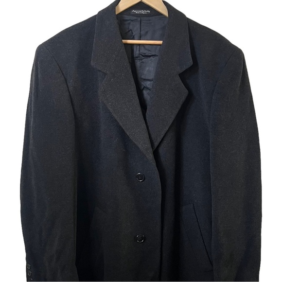 Vintage Joseph Feiss Men’s 44R Wool Cashmere Heavy Overcoat 3 Button Charcoal - Picture 3 of 7